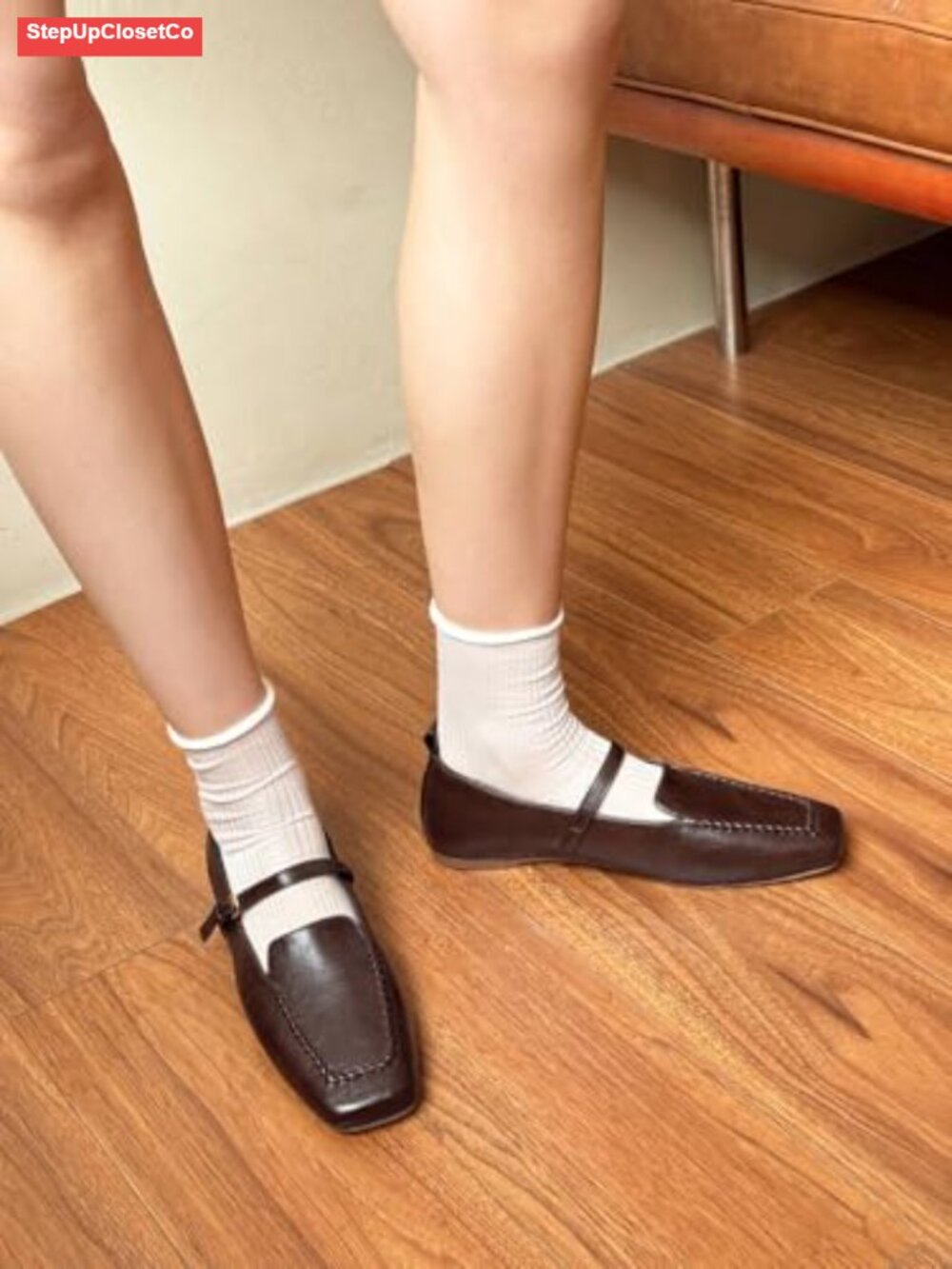 Faux Leather Mary Jane Ballet Flats Square Toe Cushioned Slip On Work - Picture 3 of 6